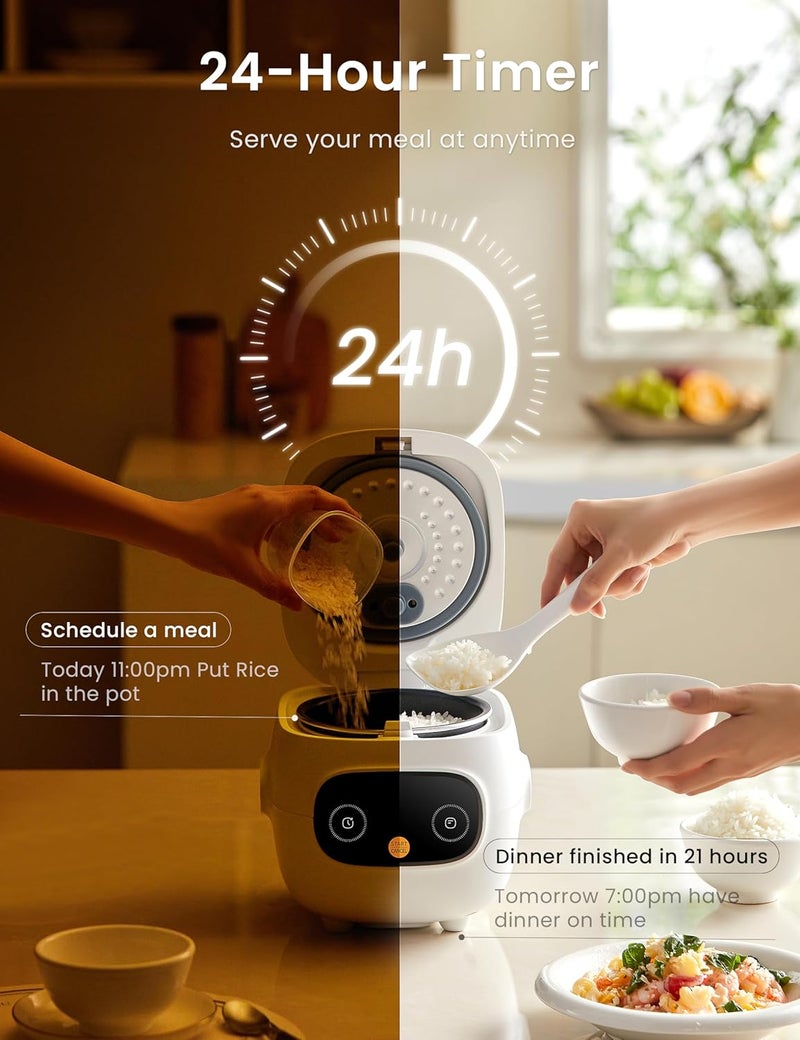 Comfee' طباخ أرز صغير 4 أكواب مطبوخة/2 أكواب غير مطبوخة، صانع أرز محمول غير لاصق، مؤقت تأخير 24 ساعة، 6 وظائف، طباخ سريع، أرز بني، دقيق الشوفان، أبيض - Image 5